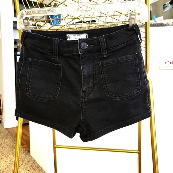Free People | High-Waist Black Shorts - Picture 1 of 4